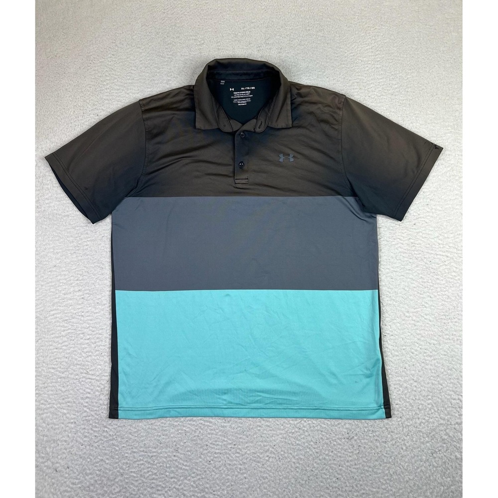 Under Armour Playoff Polo Shirt Mens XL Charcoal‎ Teal Colorblock HeatGear Golf